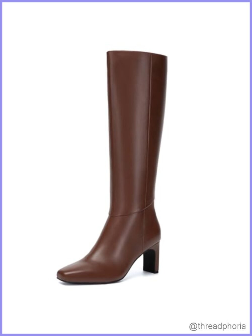 Women's Knee High Square Toe Chunky Heel Boots with Side Zipper, PU Leather &